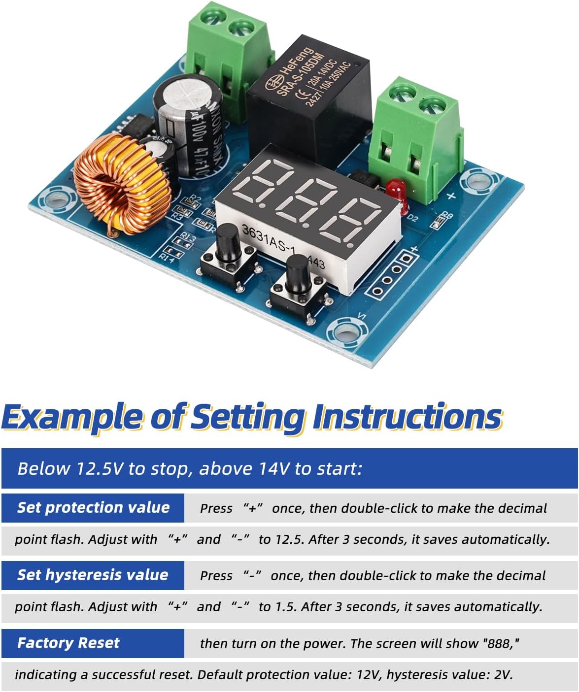 12V-36V DC Voltage Protection Module Digital Low Voltage Protector Disconnect Switch Cut Off Over Discharge Protection Module Pack of 8