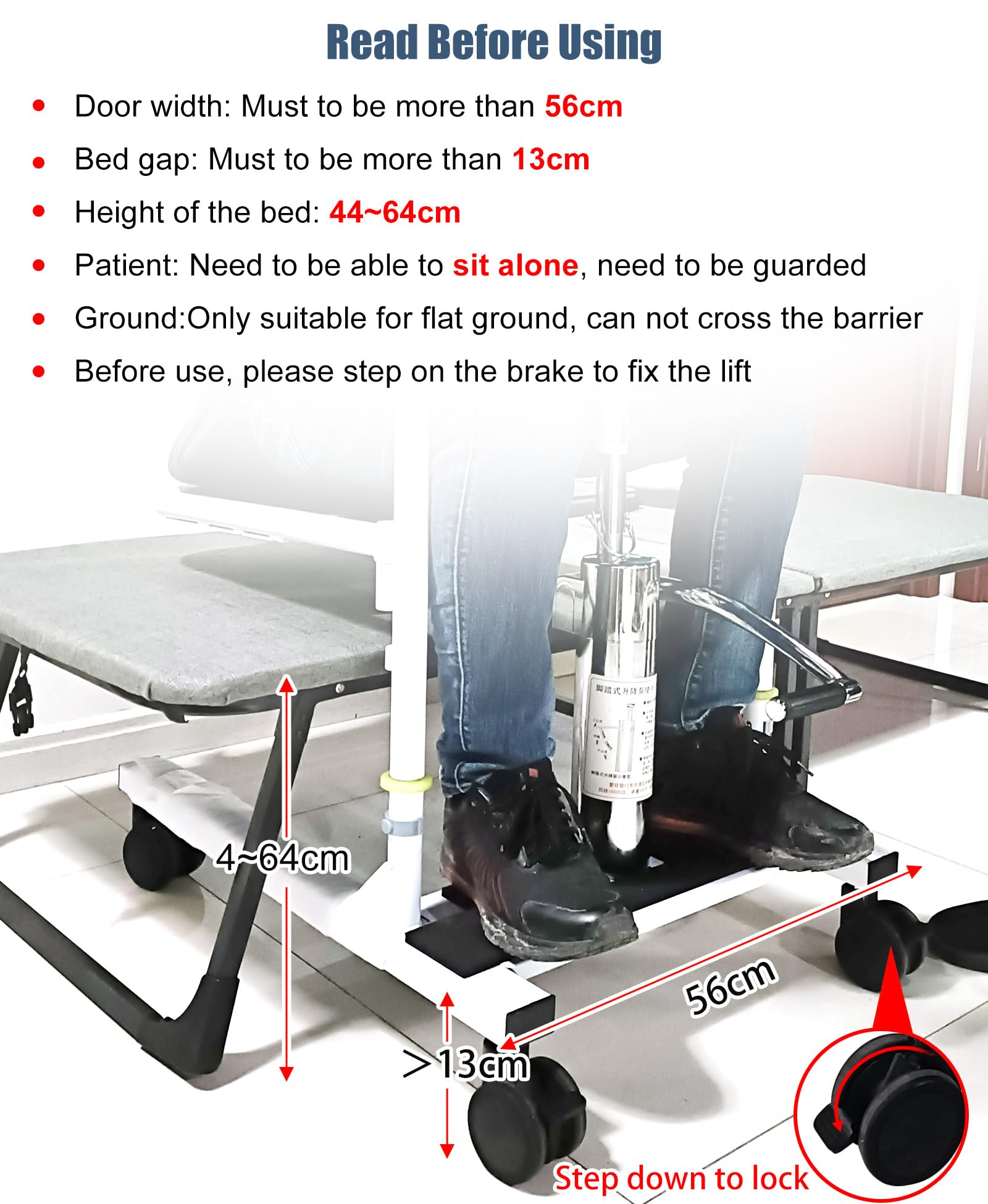 Grúa Hidráulica para Pacientes con Asiento Abatible a 180°, No para Personas con Parálisis Total, Silla de Transferencia, Silla de Ruedas con Inodoro, Elevador de Transferencia