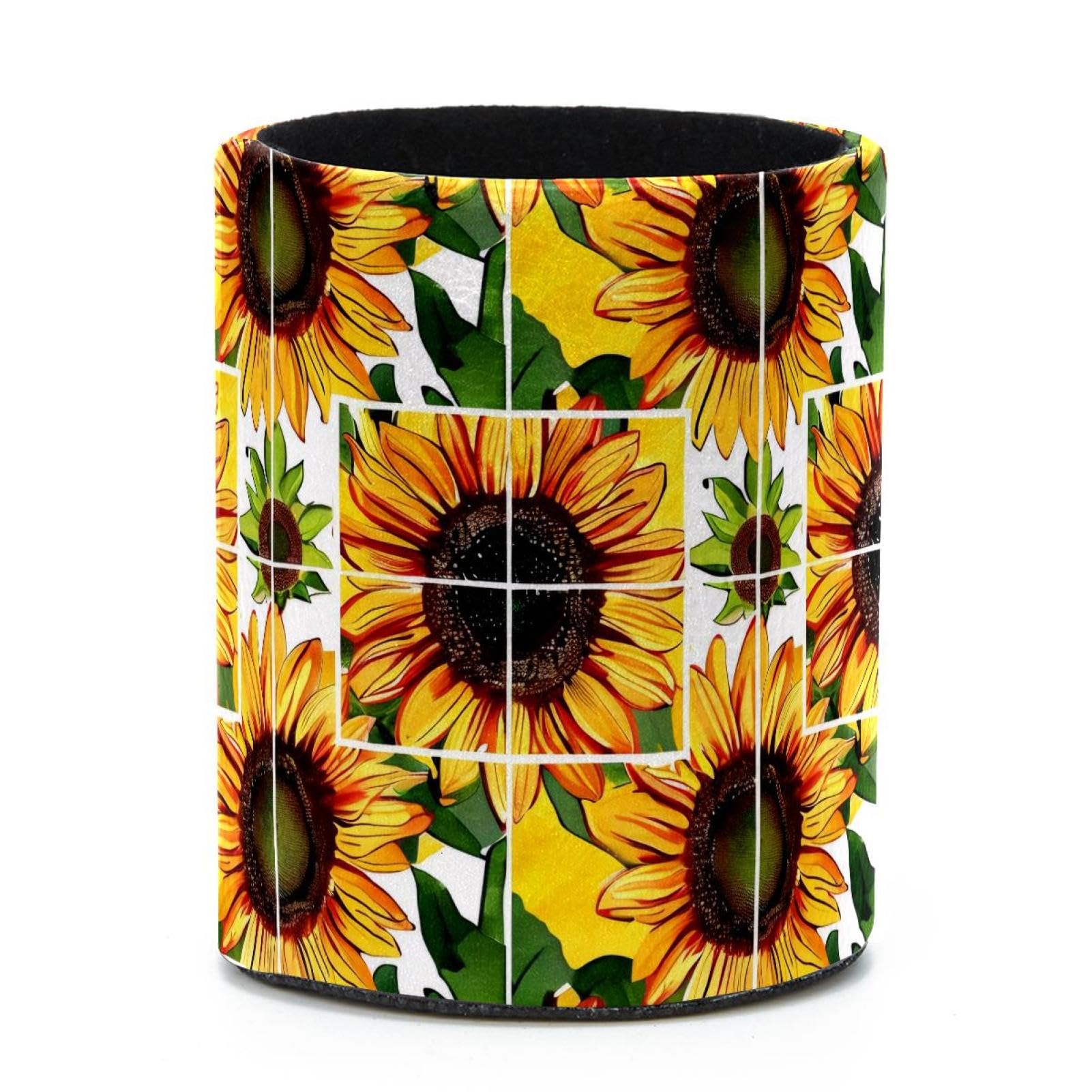 VAPOKF Round Pencil Holders for Desk, Sunflowers Pen Holders Pen Pot Makeup Brushes Storage Desktop Stationery Supplies Organiser for Home Office