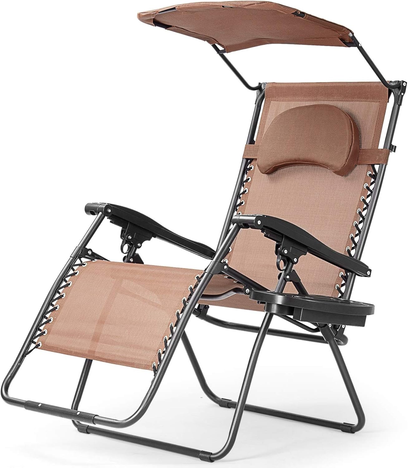 HAPPYGRILL Zero Gravity Lounge Chair Folding Patio Recliner for Outdoor Beach Patio Poolside, Coffee