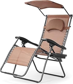 Happygrill Zero Gravity Lounge Chair Folding Patio Recliner for Outdoor Beach Patio Poolside, Coffee