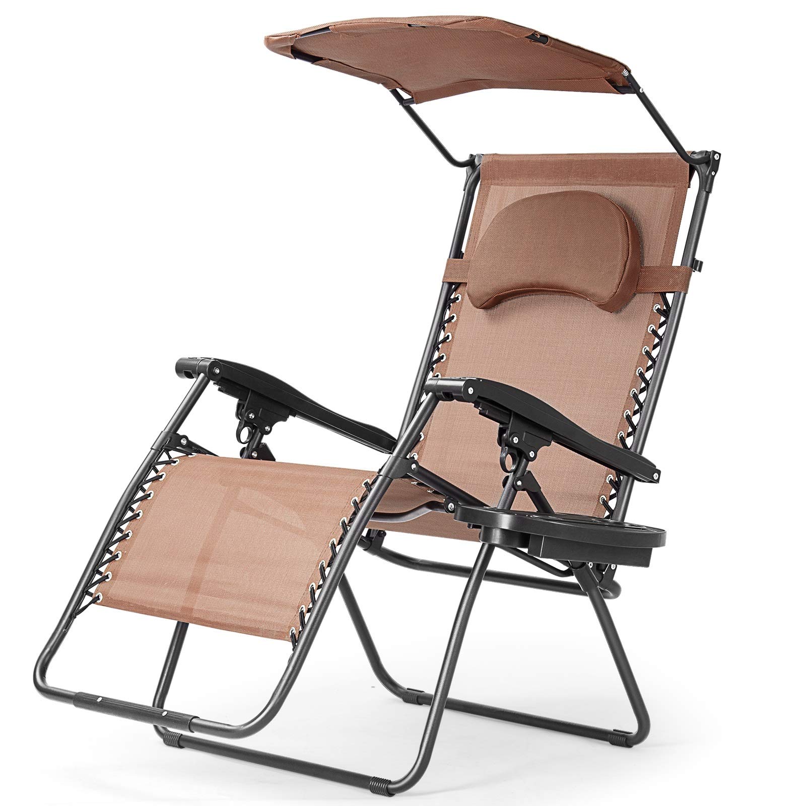 HAPPYGRILLZero Gravity Lounge Chair Folding Patio Recliner for Outdoor Beach Patio Poolside, Coffee