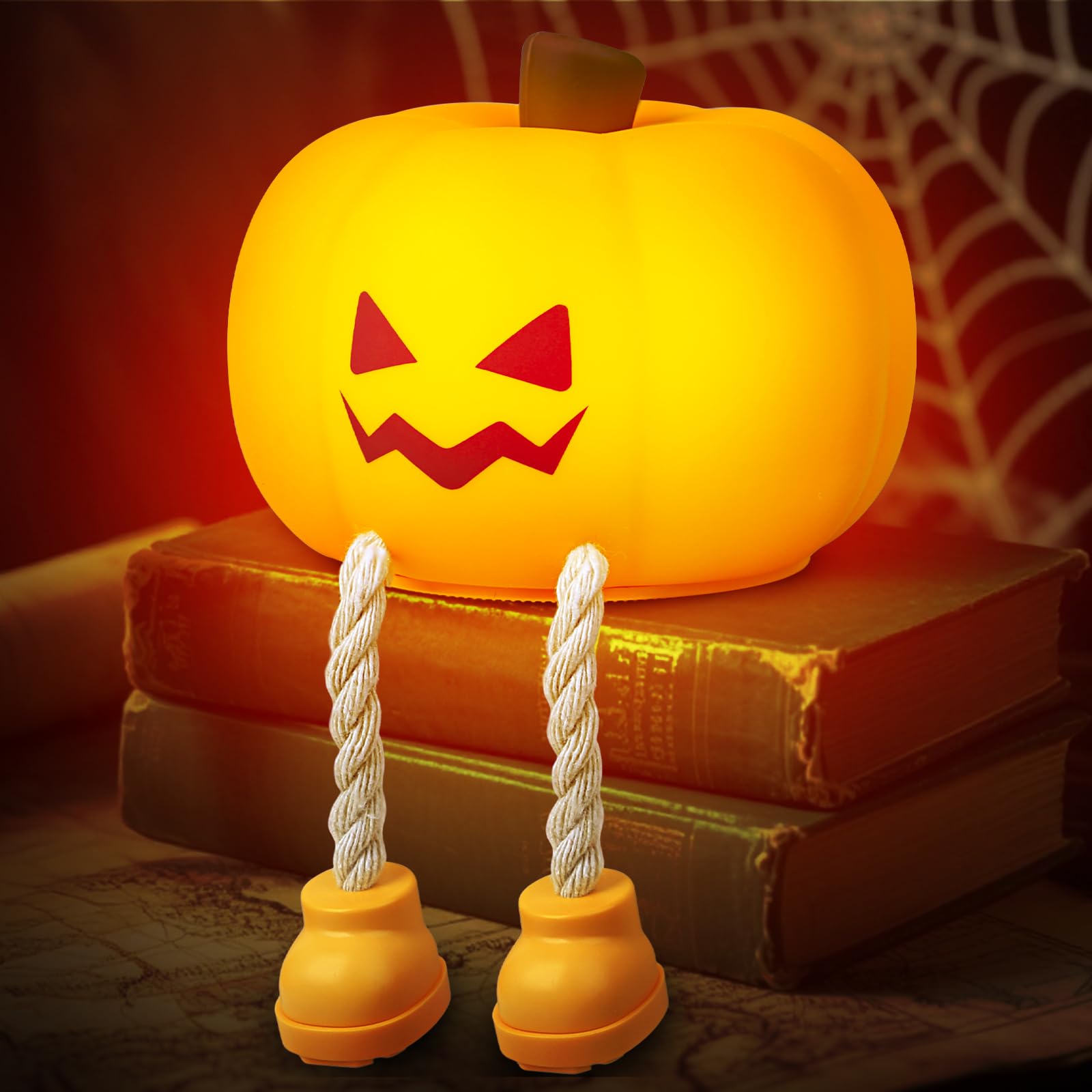 Pumpkin Night Light Halloween Night Light with Timer Soft Squeezable Touch Lamp Rechargeable Dimmable Cute Lamp for Bedroom