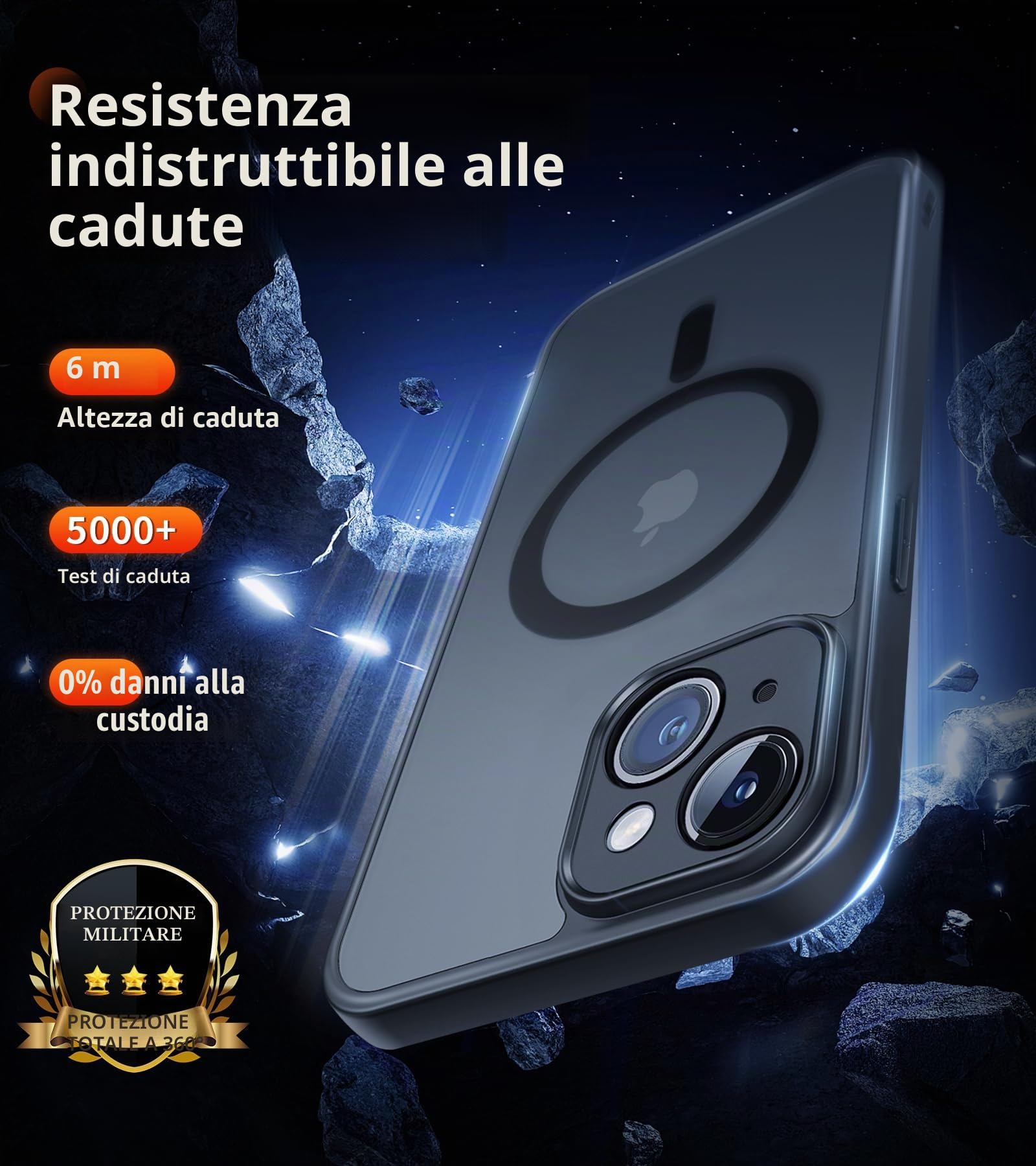 FLLAO Cover Magnetica per iPhone 15 Custodia e 2 Pellicole in Vetro Temperato, Cover iPhone 15 Compatibile con Magsafe, Custodia Traslucida Opaca Posteriore Sottile Antiurto Protettiva Case, Nero