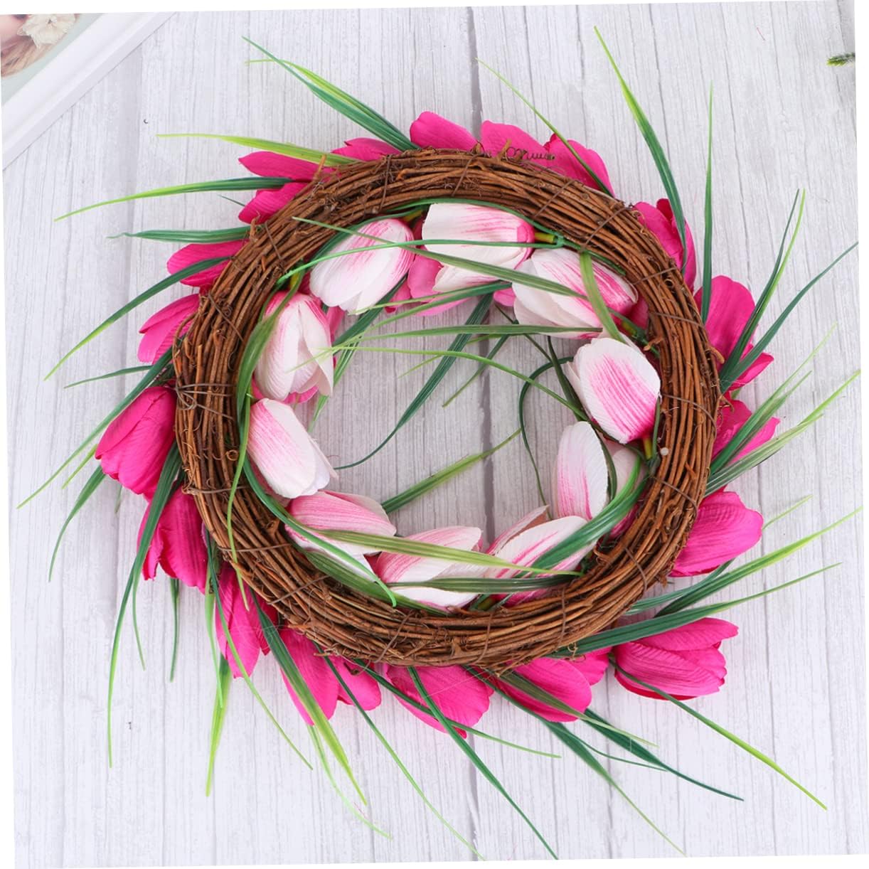 Cabilock Artificial Gradient Flower Wreath for Home Decoration Light Pink Hanging Garland for Door Wall and Hallway Decor Christmas and Year Celebrations