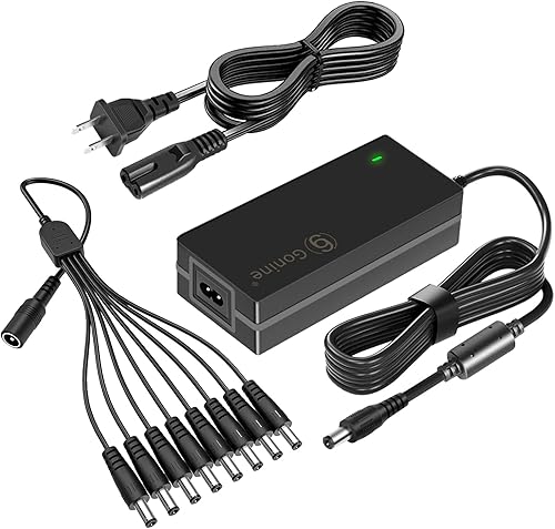 Gonine Adaptador de fuente de alimentación CCTV de cámara de seguridad de 12V 5A con divisor de alimentación de 8 vías, CA 100-240V a CC 12 voltios