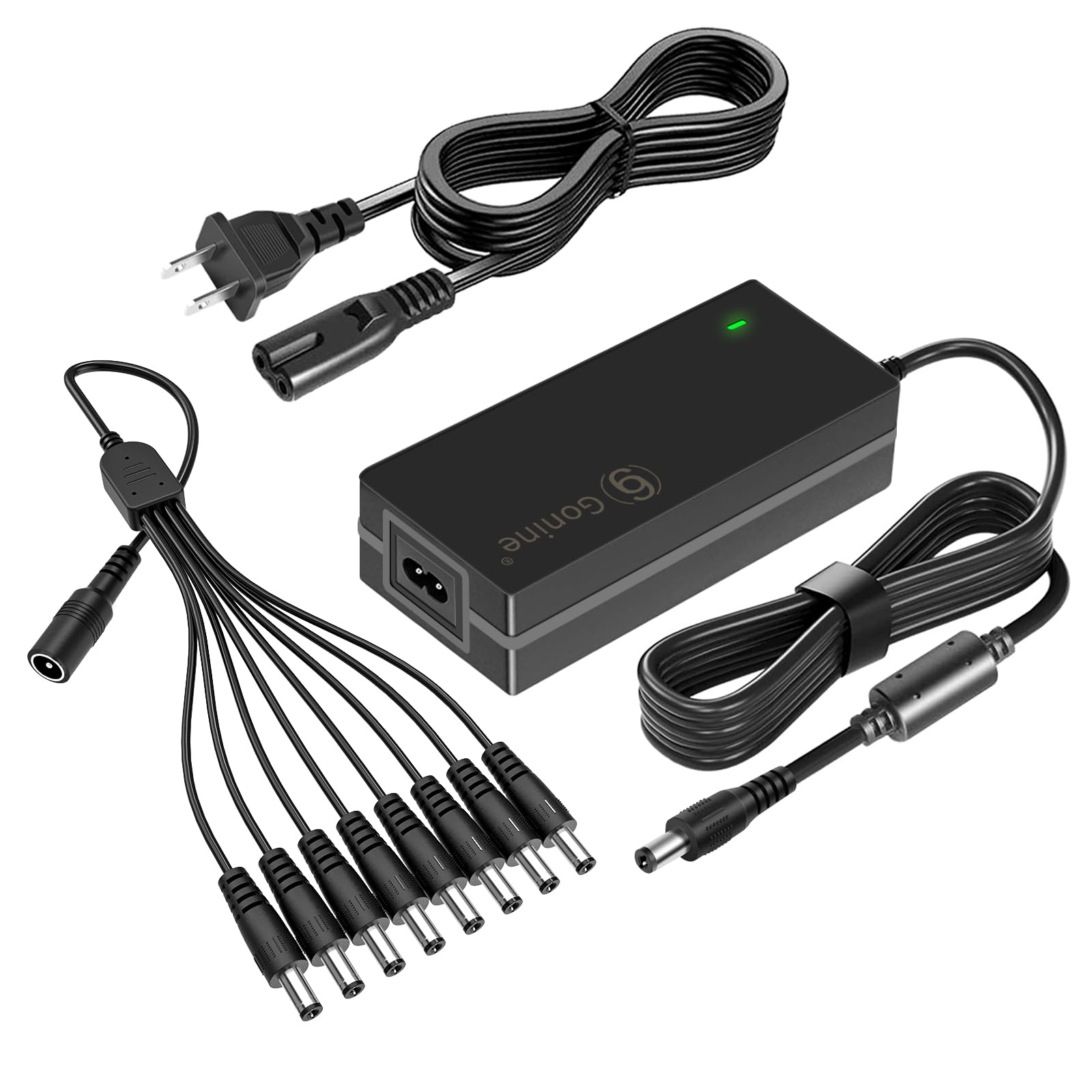 Gonine Security Camera Adapter 12V 5A Power Supply with 8-Way Power Splitter Cable, Compatible with 12 Volt 5A 4A 3A Lorex, Swann, Night Owl, Annke, Q-See CCTV Surveillance Camera.