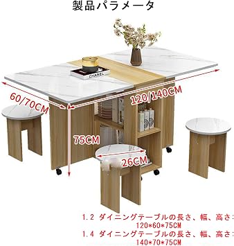 Dining Table, Foldable, Dining Table Set, Folding Table, Chair Set, Rolling Folding Dining Table Set, Extendable, Folding Table with Drawers Storage, Dining Table Storage, Set for 2-4 People, Small