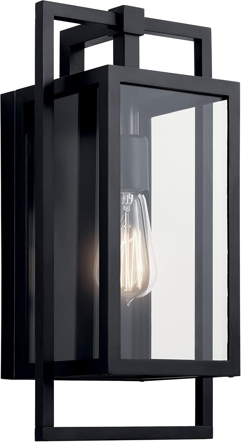 Kichler Goson 16" Outdoor Wall Light in Black, 1-Light Modern Exterior Wall Lantern with Clear Glass for Porch, Patio, Garage, (16" H x 8" W x 7" L), 59086BK