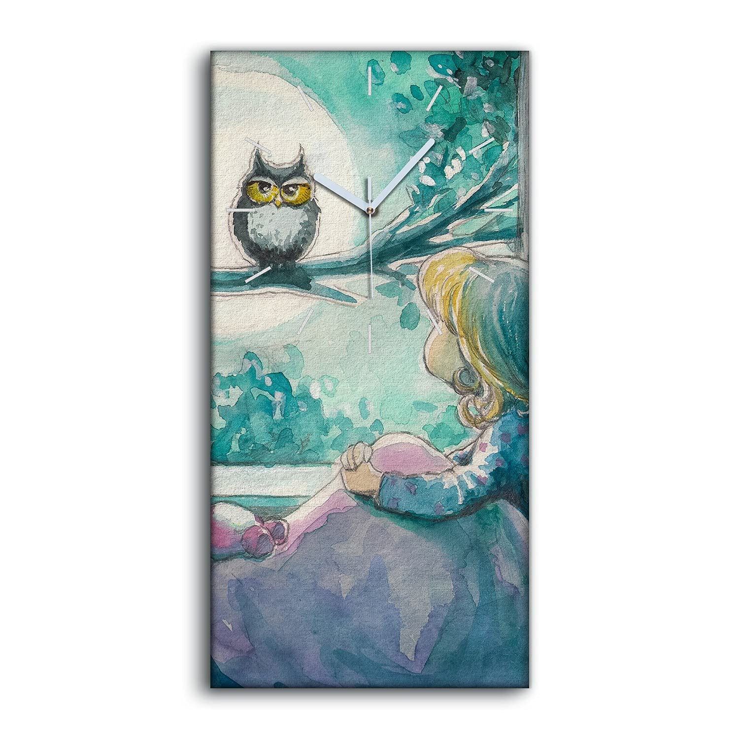 Horloge sur Toile 30x60cm pour Salon avec Design Fille au lit et Hibou