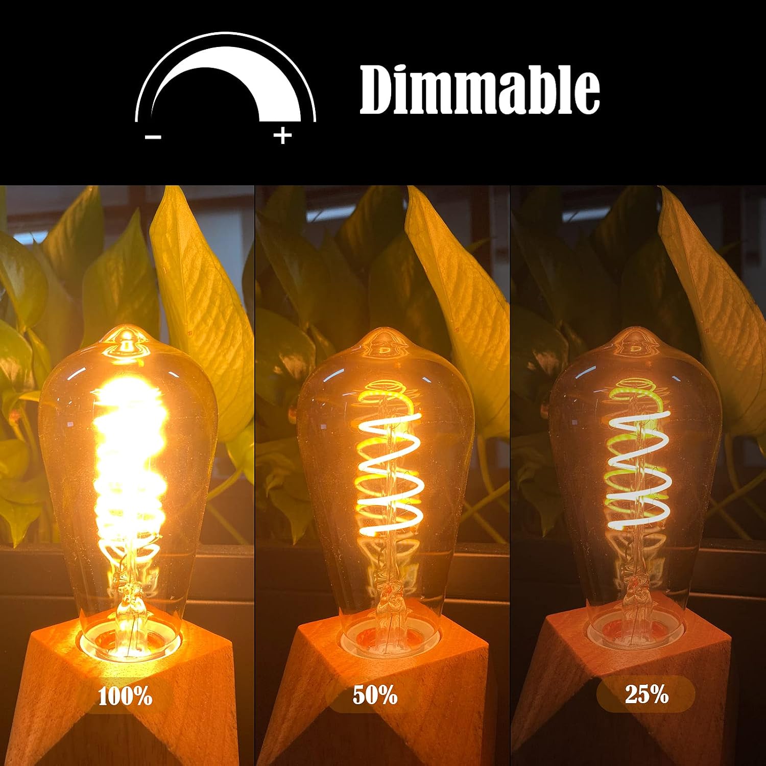 Edison LED Light Bulbs 40W Equivalent, ST64 Amber Glass Vintage Light Bulb, High CRI 90, 2000K Warm Yellow Light, E26 Medium Base, Pack of 4