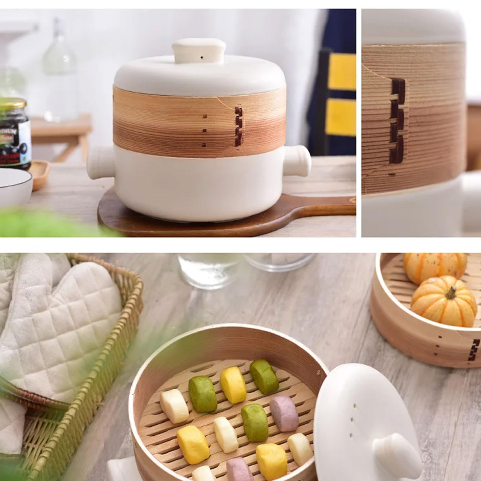 Ceramiczny garnek hotelowy Gliniany garnek parowy z nieprzywierającą powłoką z szufladką Wielowarstwowy, żaroodporny garnek do zupy i gulaszu do użytku hotelowego i domowego,Black,1.5L