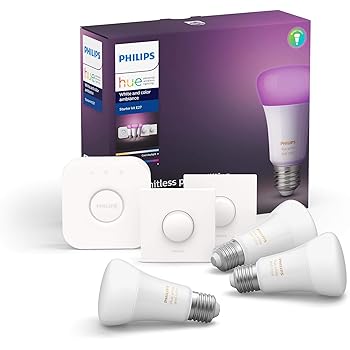 Philips Hue White & Color Ambiance E27 LED 3-er Starter Set, dimmbar, 16 Mio. Farben, steuerbar via App, kompatibel mit Amazon Alexa (Echo, Echo Dot)