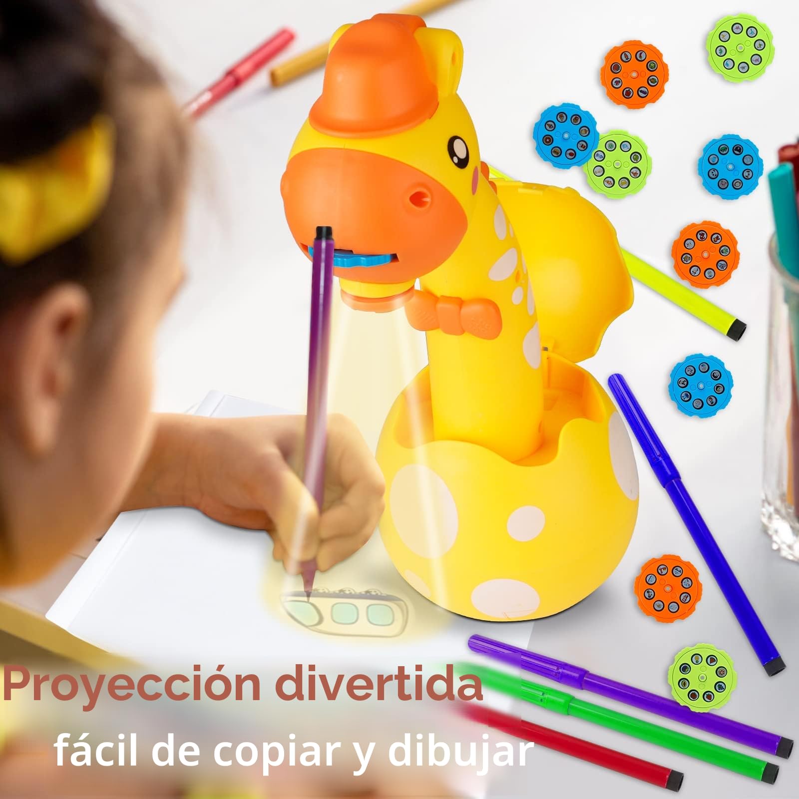 KETIEE Proyector de Dibujos para Niños,Juguete de Dibujo con Proyector de Arte Juego de Mesa de Dibujo Educativo de Proyección de Aprendizaje Proyector Inteligente para Niños Niñas 3-6 Años,Amarillo