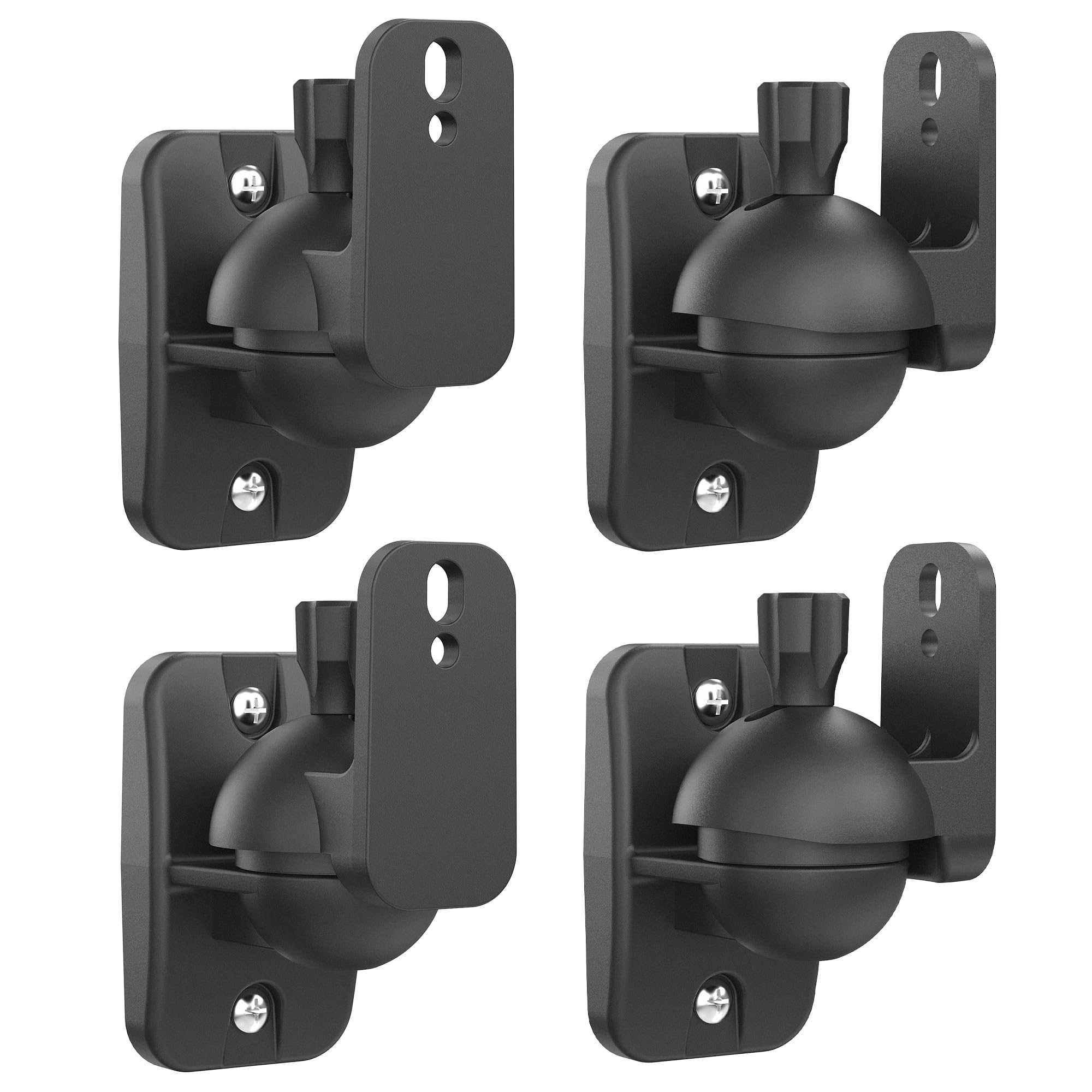 PlusAcc Speaker Wall Mount Brackets - Surround Speaker Mounting Bracket Kit with 20° Tilt & 80° Swivel, Adjustable Bookshelf Shelf for Home Theater, Hold up to 8 lbs (4 Pack, Black)