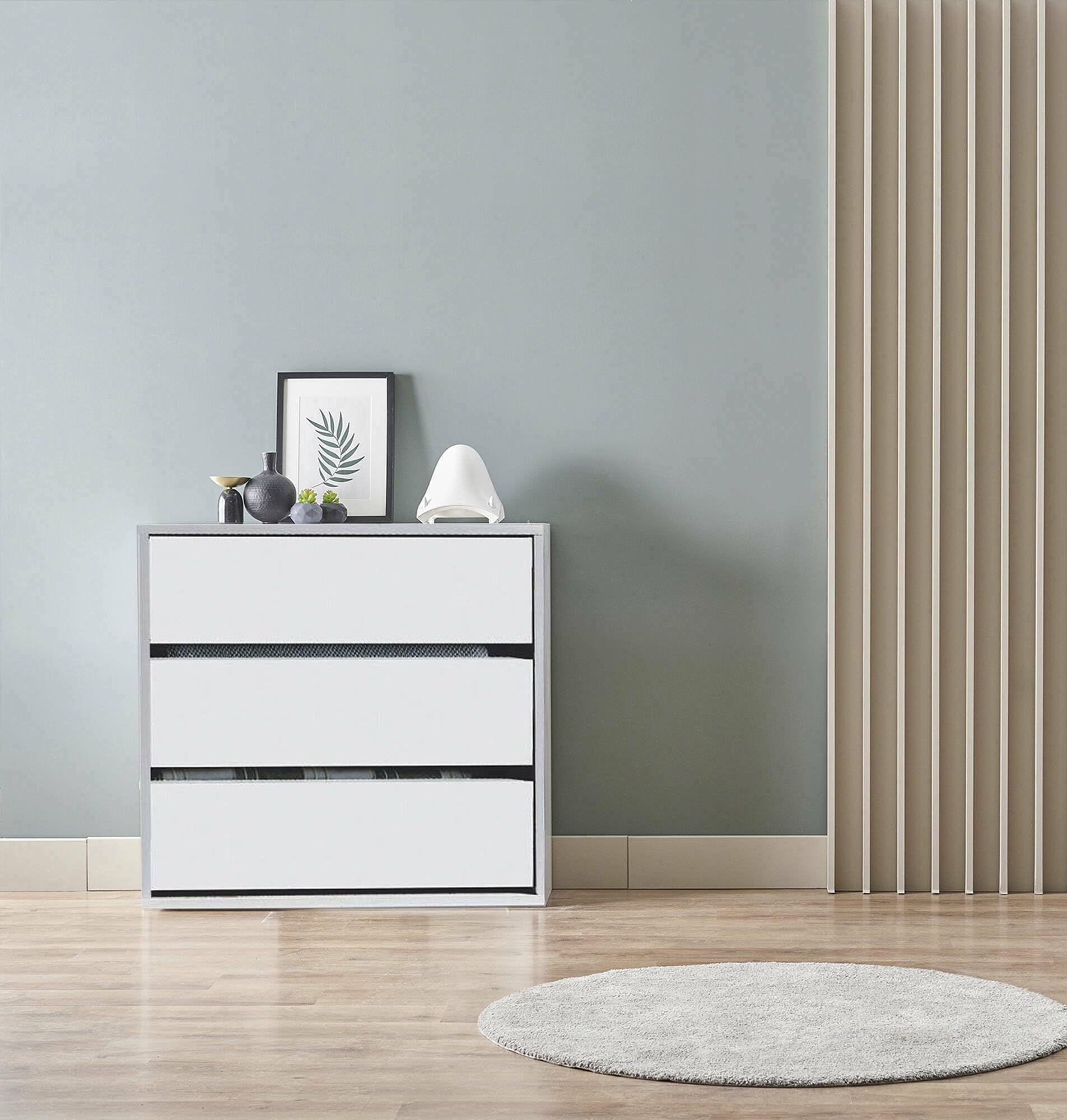 Dmora - Cassettiera Newport, Settimanale a 3 cassetti, Mobile Comò basso per interno armadio, Settimanale moderno, 60x44h57 cm, Bianco