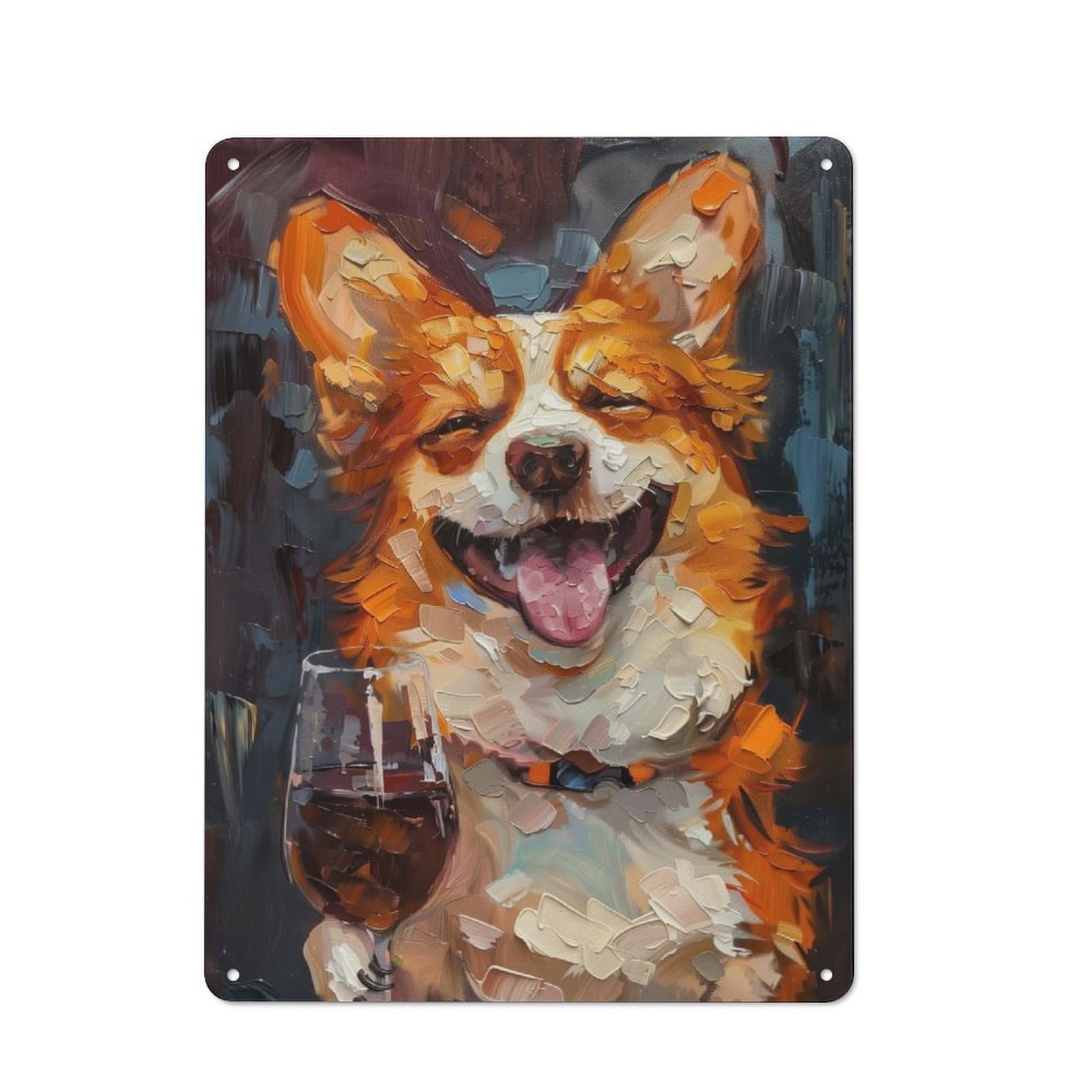 Junmoney Happy Corgi Red Wine Tin Wall Plaque 40X30cm With For Pub Or Café, A Decorative Christmas Gift For Hospitality Wall Decor Collectors