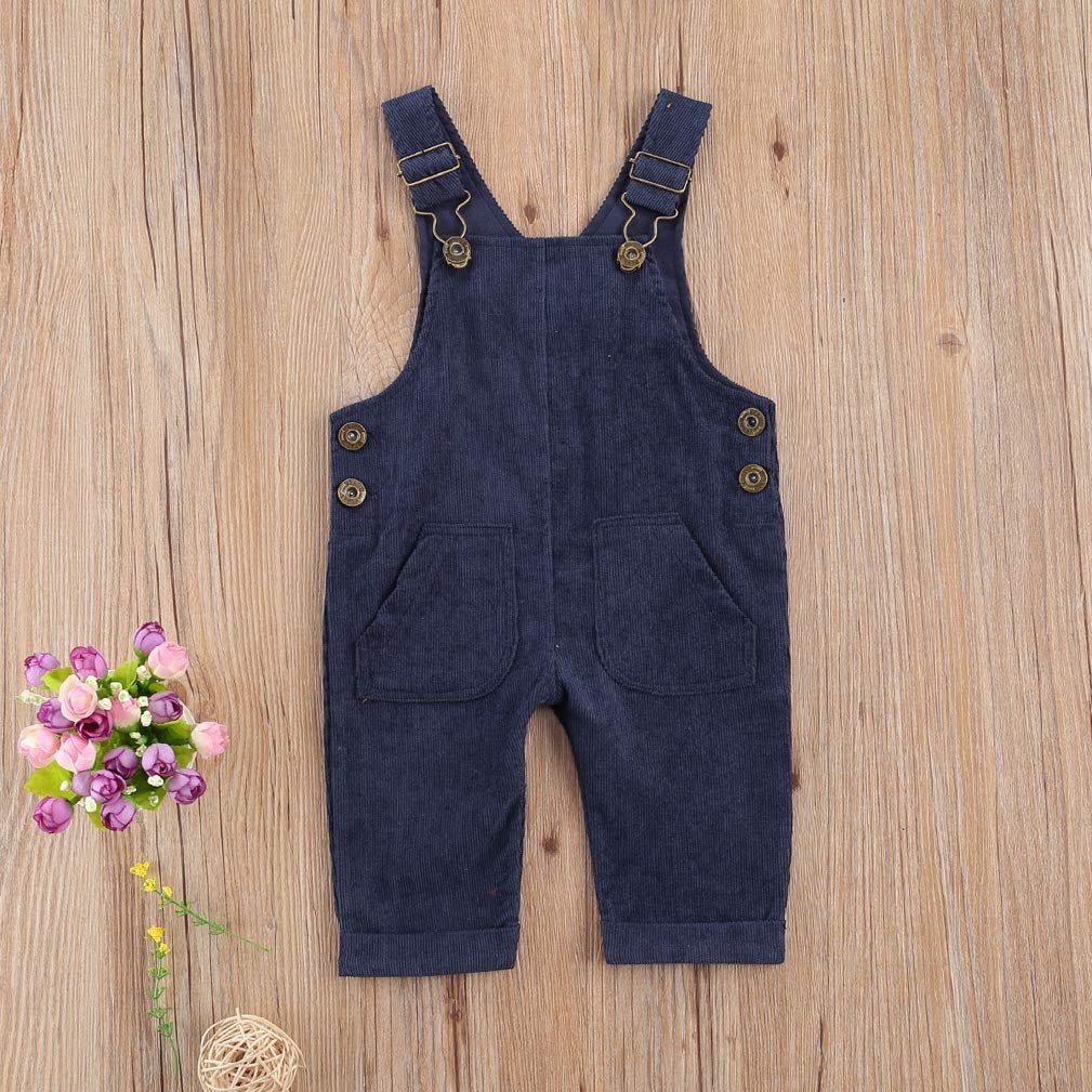 Goelsakurara Newborn Baby Girl Boy Casual Corduroy Overall Solid Suspender Dress Bib Pants with Pockets Fall Winter Clothes (A-Overall Navy Blue,6-12 Months)