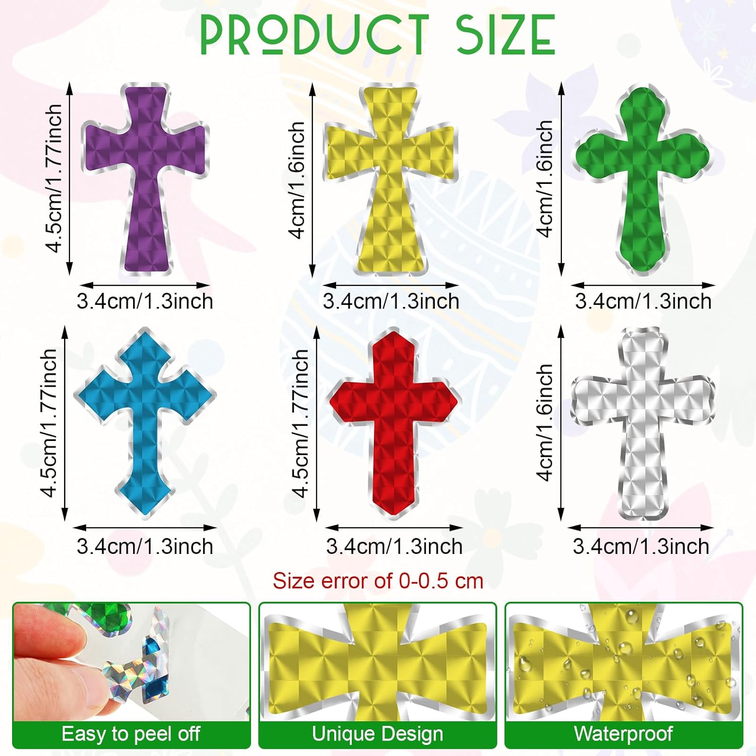 600 Pcs Prism Crosses Stickers for DIY Dazzle Sparkle Jesus Easter Religious Cross Stickers for Sunday Church Rewards Party Favor