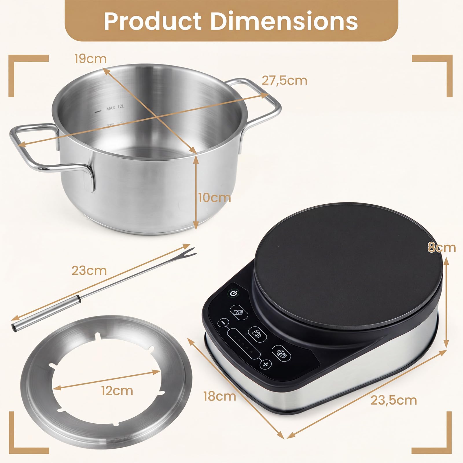 LIFEZEAL - Juego de fondue de 3 l para 6 personas, aparato de fondue eléctrico de 1200 W de acero inoxidable con termostato ajustable, base extraíble y 6 tenedores, para queso, chocolate y caldo