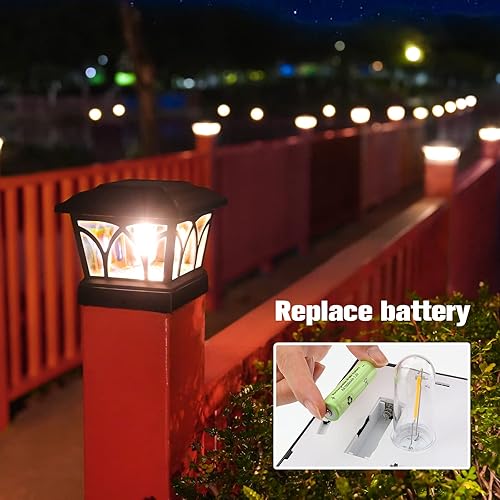 Miniatura 5 de VOLISUN Paquete de 8 luces solares para postes para exteriores, con bombillas LED Edison, 2 ajustes de brillo, luces para poste de valla alimentadas