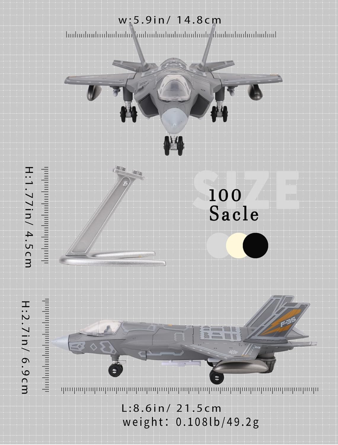 Fighter Jet F35 Plane Model Toy, Plastic Military Airplane Building Kit Assembly Aircraft Model with Stand Gift for Adults and Boys
