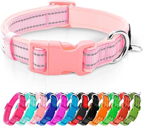 azuza Collar reflectante para perro, collar acolchado de neopreno suave para mascotas con anillo de etiqueta de identificación, ajustable para