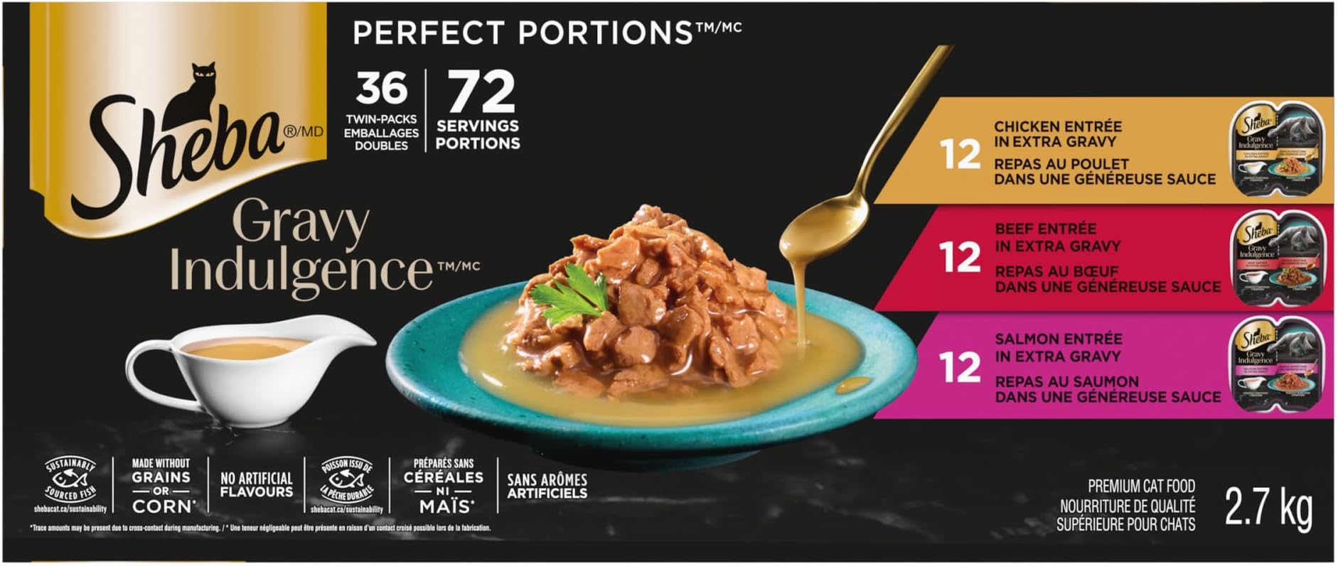 Sheba Gravy Indulgence Perfect Portions Adult Wet Cat Food Chicken & Beef & Salmon Entrée in