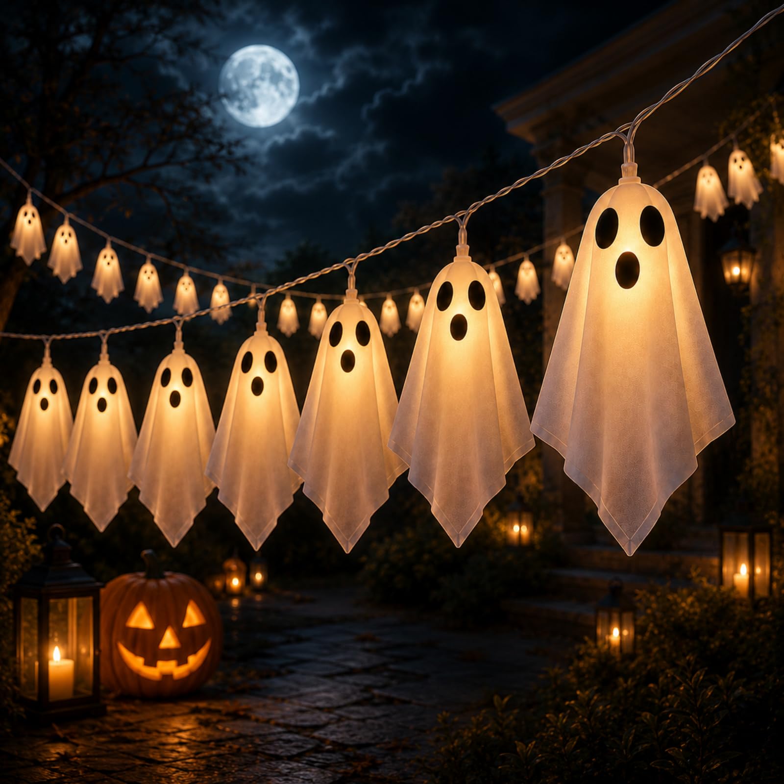 Halloween Ghost Fairy Lights, Halloween Decorations, Halloween With Fabric Ghost String Lights Battery Operated 11.8 Inch 10 Led for Halloweens Home Indoor Outdoor Fun Cute Ghosts Light Decorations