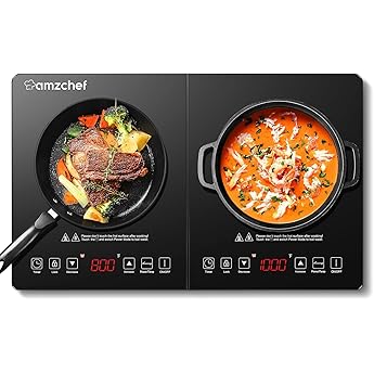 Aobosi Double Induction Cooktop,Portable Induction Cooker with 2 Burner Independent Control,Ultrathin Body,10 Temperature,1800W-Multiple Power Levels,4 Hour Timer,Safety Lock
