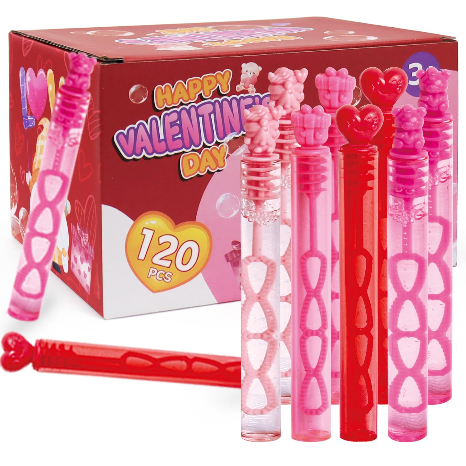 Valentines Day Bubble Wands, Mini Bubble Wands for Valentines Day Party Favors, Valentines Gift Toys for Girls Boys Kids Toddler Adults, Party Bag Stuffers Goodie Bag Filler, Classroom Prizes (40)