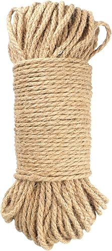 KINGLAKE GARDEN Cuerda de yute, cuerda de cáñamo resistente de 14 de pulgada, 65.6 pies (0.236 in x 65.6 ft), cuerda de cáñamo trenzada para