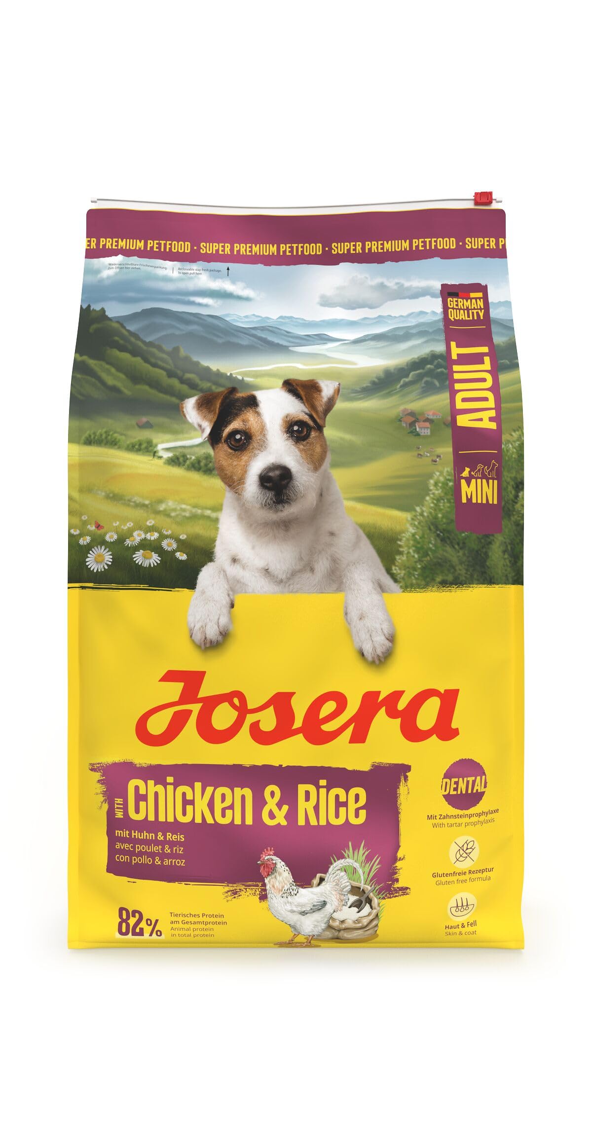 JOSERA Mini Adult Huhn & Reis (1 x 10 kg) | Premium Trockenfutter für ausgewachsene Hunde Kleiner Rassen | mit Biotin für Haut & Fell | kleine Kroketten | extraverträglich | gluternfrei | 1er Pack