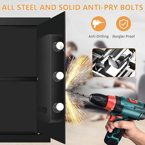 Miniatura 4 de 3.0 Cuft - Caja fuerte ignífuga para uso doméstico, caja fuerte digital para el hogar, impermeable, con teclado programable, llaves de respaldo y