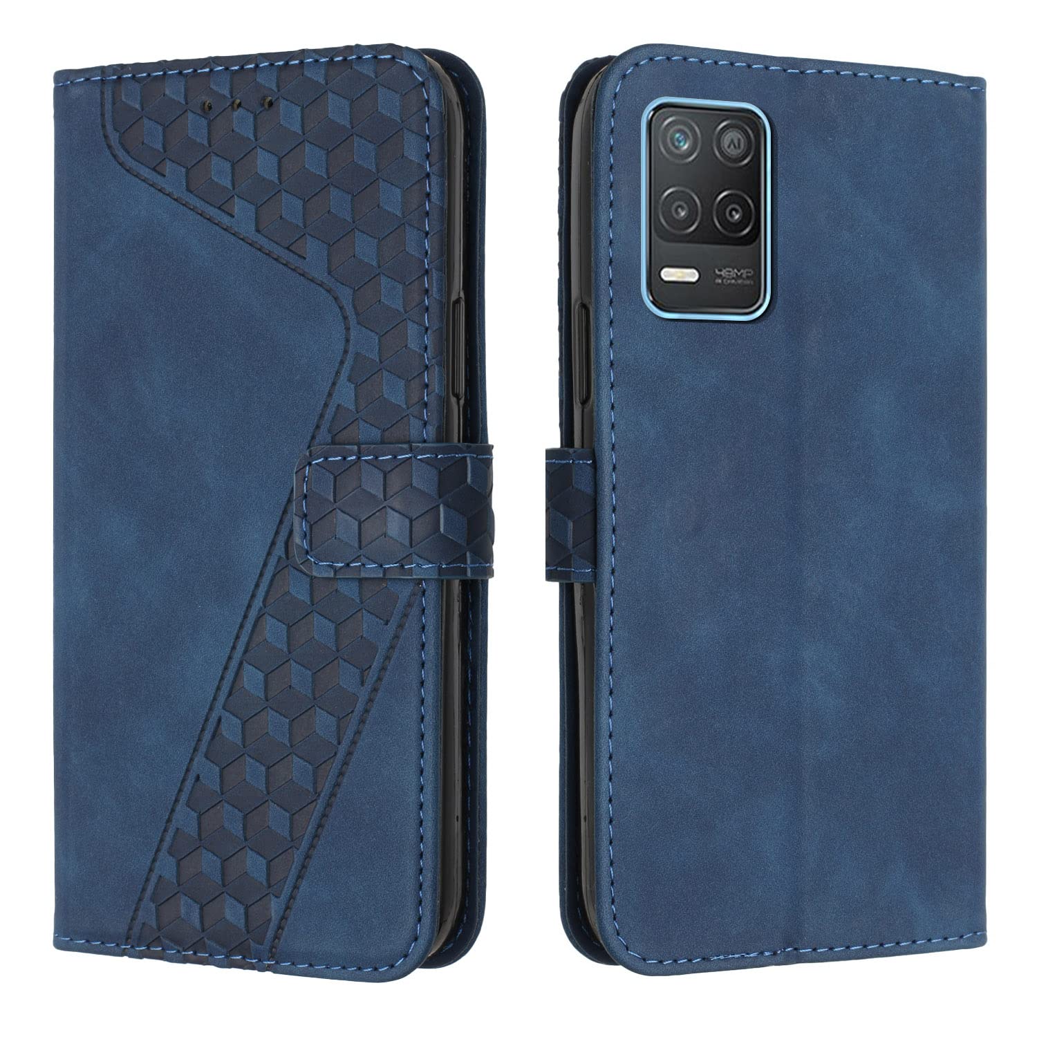 Custodia In Pelle PU Con Portafoglio E Supporto Per Realme 8 5G / Realme Narzo 30 5G - Cover Libro Magnetica Con Slot Carte, Colore Azzurro