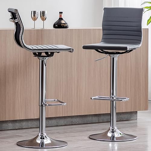 Miniatura 36 de Taburetes de bar ajustables de piel sintética, taburete de bar negro y dorado con respaldo, moderno taburete giratorio de altura de mostrador para