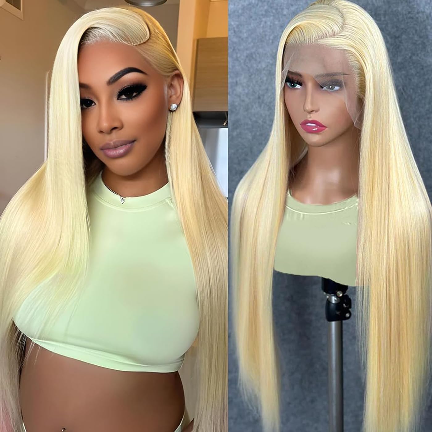 613 Blonde 13X4 Lace Front Wig 100% Brazilian Human Hair Straight Pre-Plucked Hairline with Natural Baby Hair & Breathable Wig For Women 22 Inch