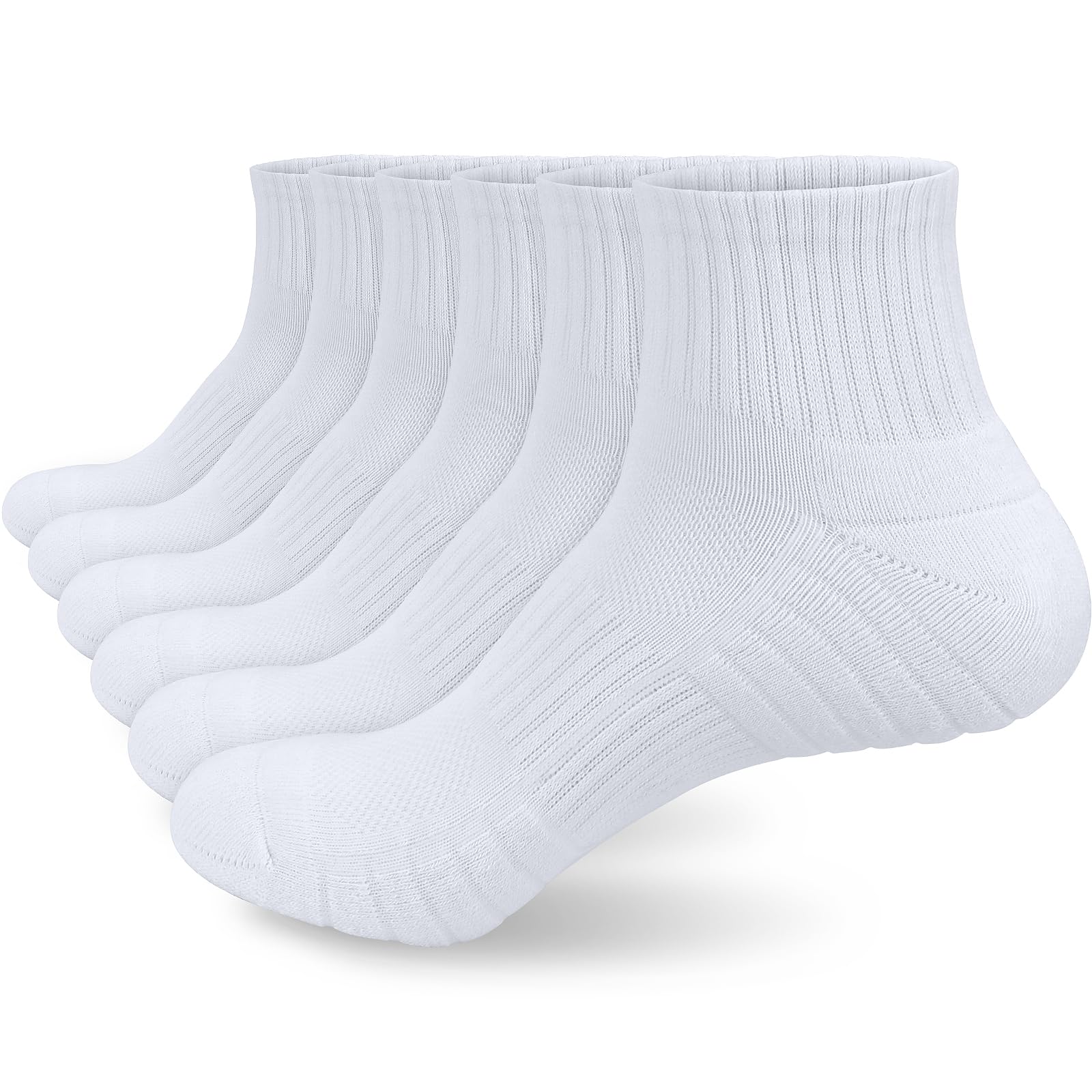 Ouhos Women's 3 White White Black Running Trainer Sports Walking Ankle Socks For 4-7, Cushioned Anti Blister Non Slip Work Hiking Support Cotton Socks 3 Pairs