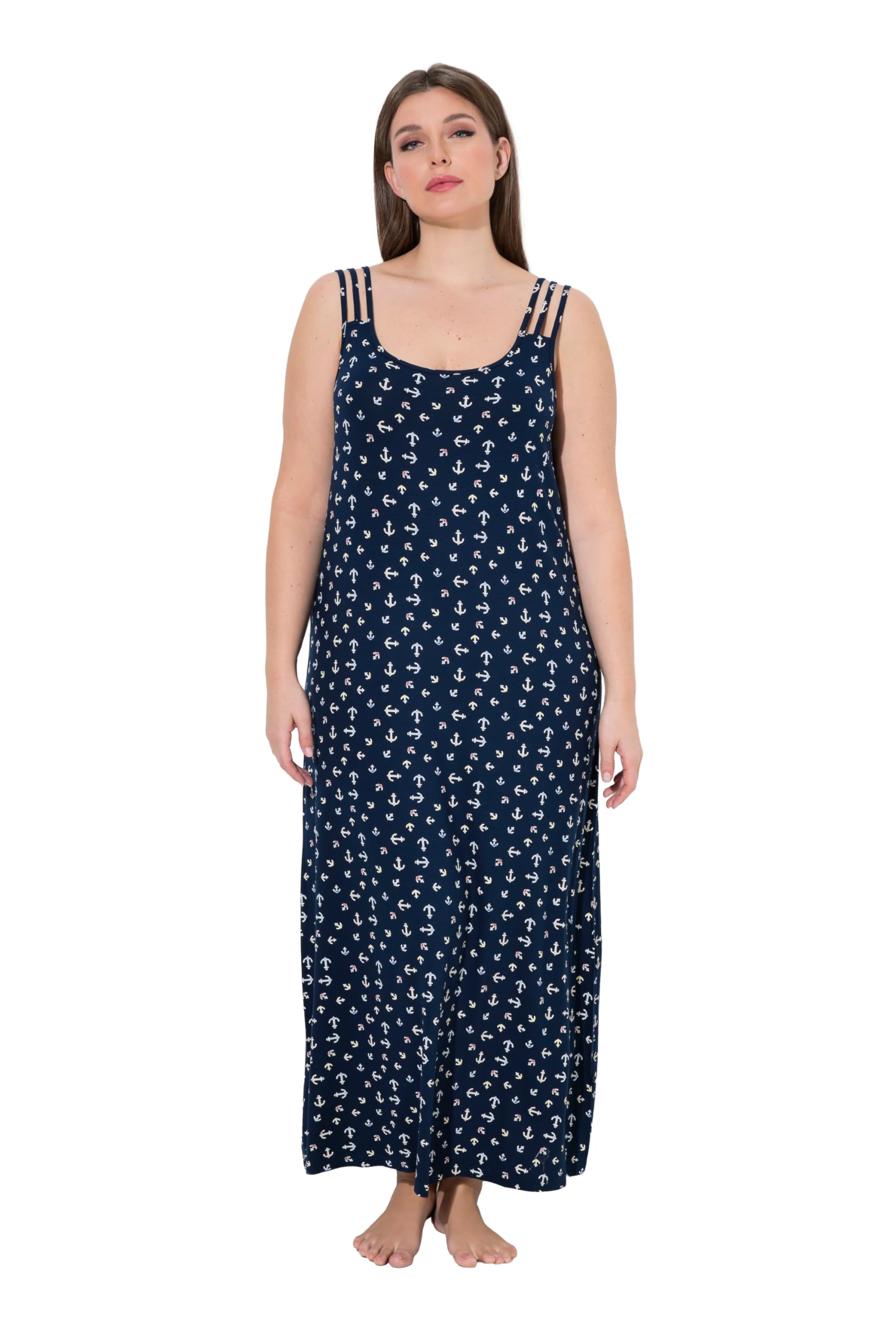 Ulla Popken Damen große Größen Übergrößen Plus Size Nachthemd, Ankermuster, Rundhals, ärmellos 847625