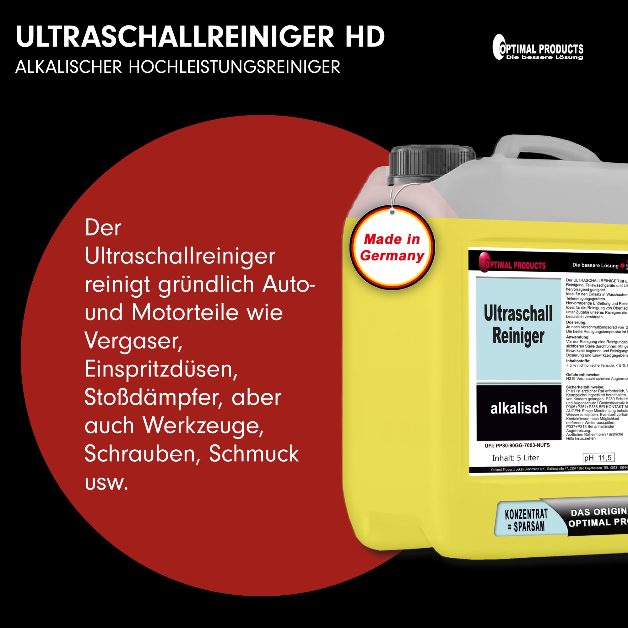 Optimal Products Konzentrat Ultraschall Reiniger I Alkalische Allzweck Reiniger für exzellente Entfettung & Reinigung 20l