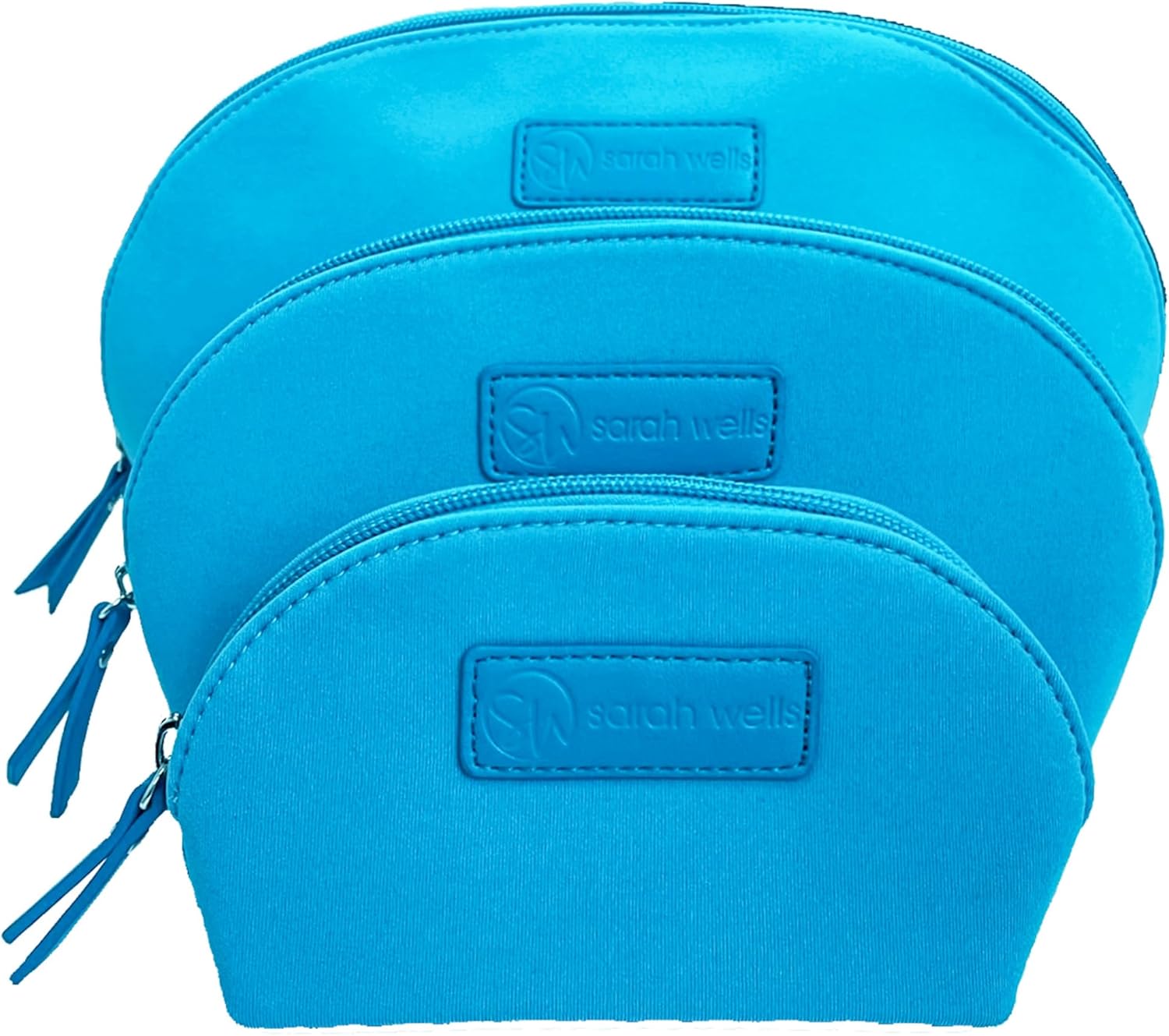 Sarah Wells PackSWell Neoprene Organizer Bag Set – 3 Nesting, Washable Pouches for Makeup, Pump Parts, Diaper & Pump Bag, Travel, Tote & Gym – Storage for Snacks, Tech Cords, Toiletries (Sky)