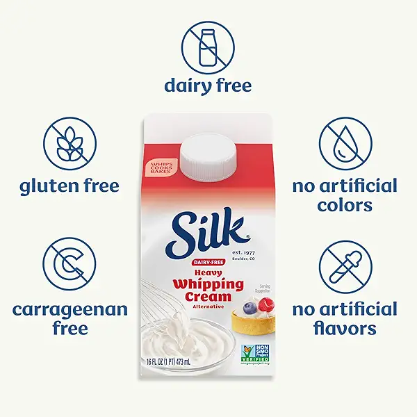 Silk Heavy Whipping Cream Alternative, Smooth, Lusciously Creamy Dairy Free and Gluten Free Vegan Heavy Whipping Cream Substitute, 16 FL OZ Carton 5