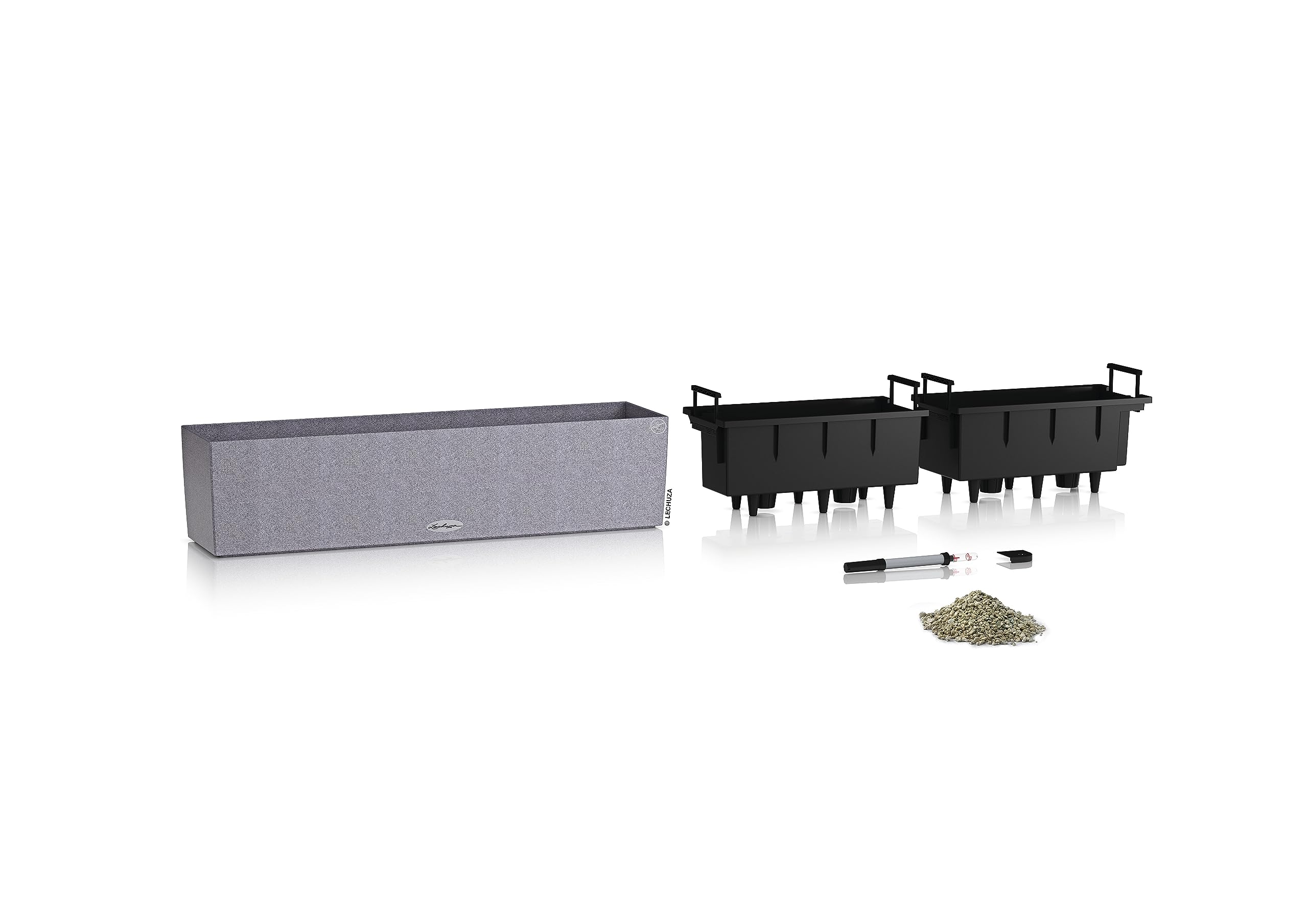 Lechuza Balconera Stone 80 Kit Complet, Plastique, Gris Pierre, 79 × 19 × 19 cm