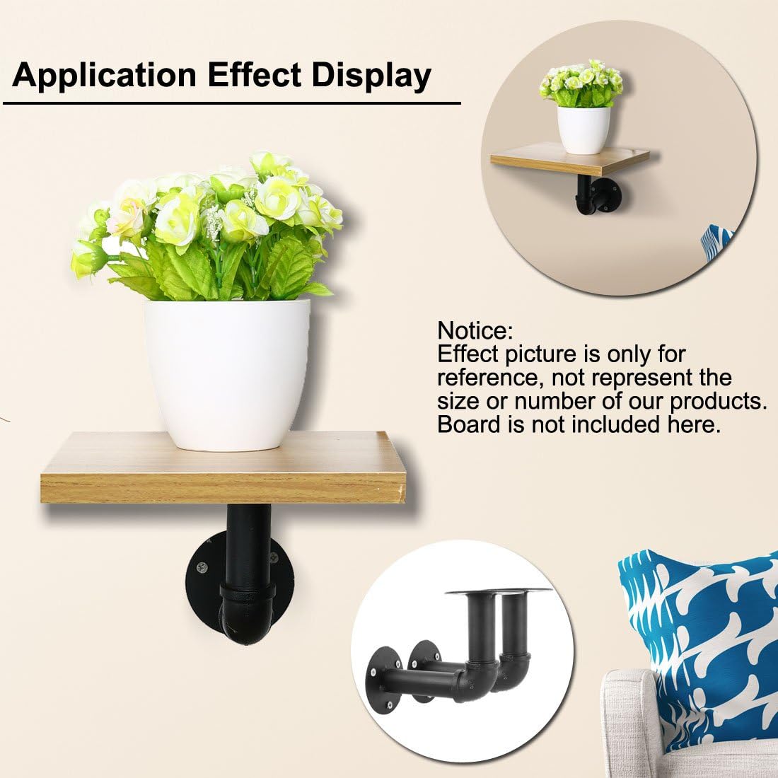 2pcs 15x13cm Industrial Black Iron Pipe Shelf Bracket Wall Hanging Floating Shelves DIY Storage Holder (id: b31 b23 876 92a 914