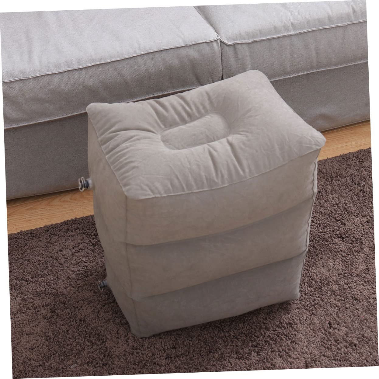 Uonlytech Poggiapiedi Gonfiabile per Viaggio Cuscino Poggiapiedi in Pvc Tessuto Floccato Regolabile in Tre Altezze per Aerei Auto Treni Ufficio Casa Facilita Relax Piedi Gambe Migliora