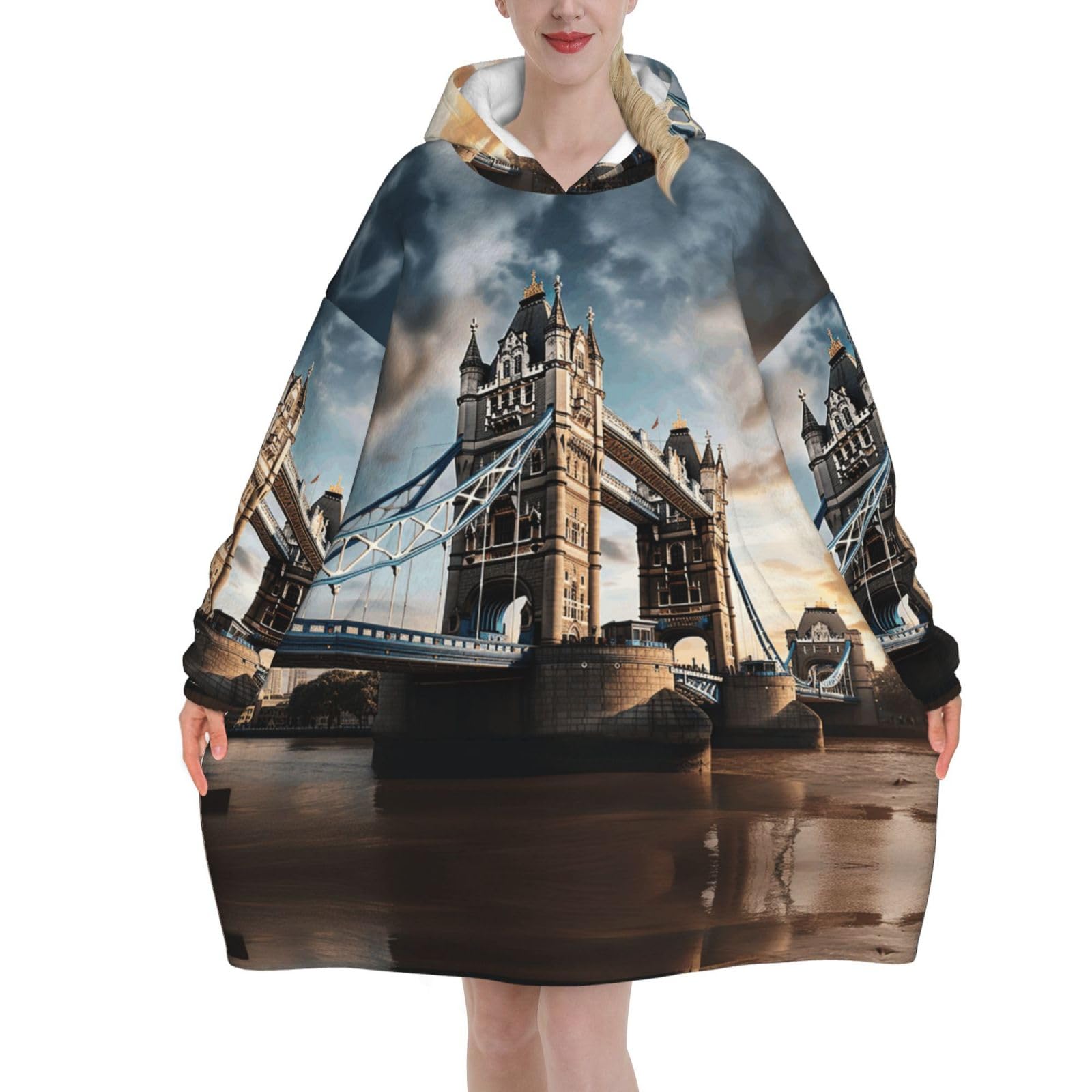 Sweat couverture à capuche ample contre le froid motif Londres - 8