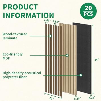 Wood Slatwall Panels, 20 Pack 24 x 12/60 x30cm(40ft2) Acoustic Wall Panels, Soundproof Wood Slat Panel, 3D Fluted Sound Absorbing Paneling for Wall Decor, Living Room, Bedroom, Walnut