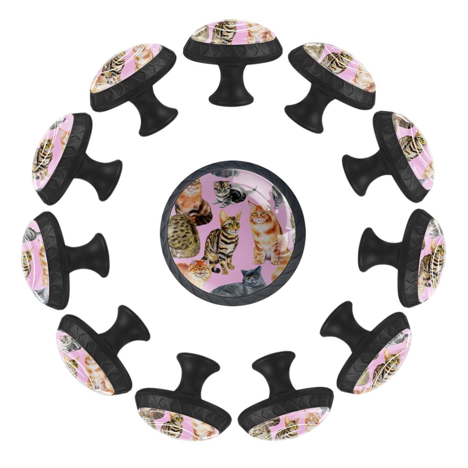Bouton de tiroir chat 35mm lot de 12 poignée meuble enfant ronde commode