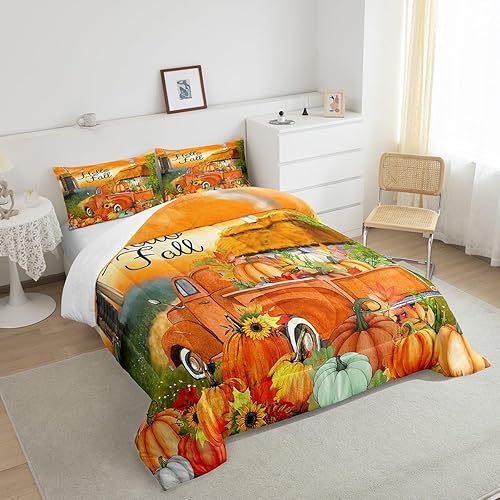 Miniatura 4 de Juego de edredón con diseño rústico de hojas de arce de granja, calabaza, girasol, tamaño Queen, juegos de ropa de cama de cosecha de otoño, relleno