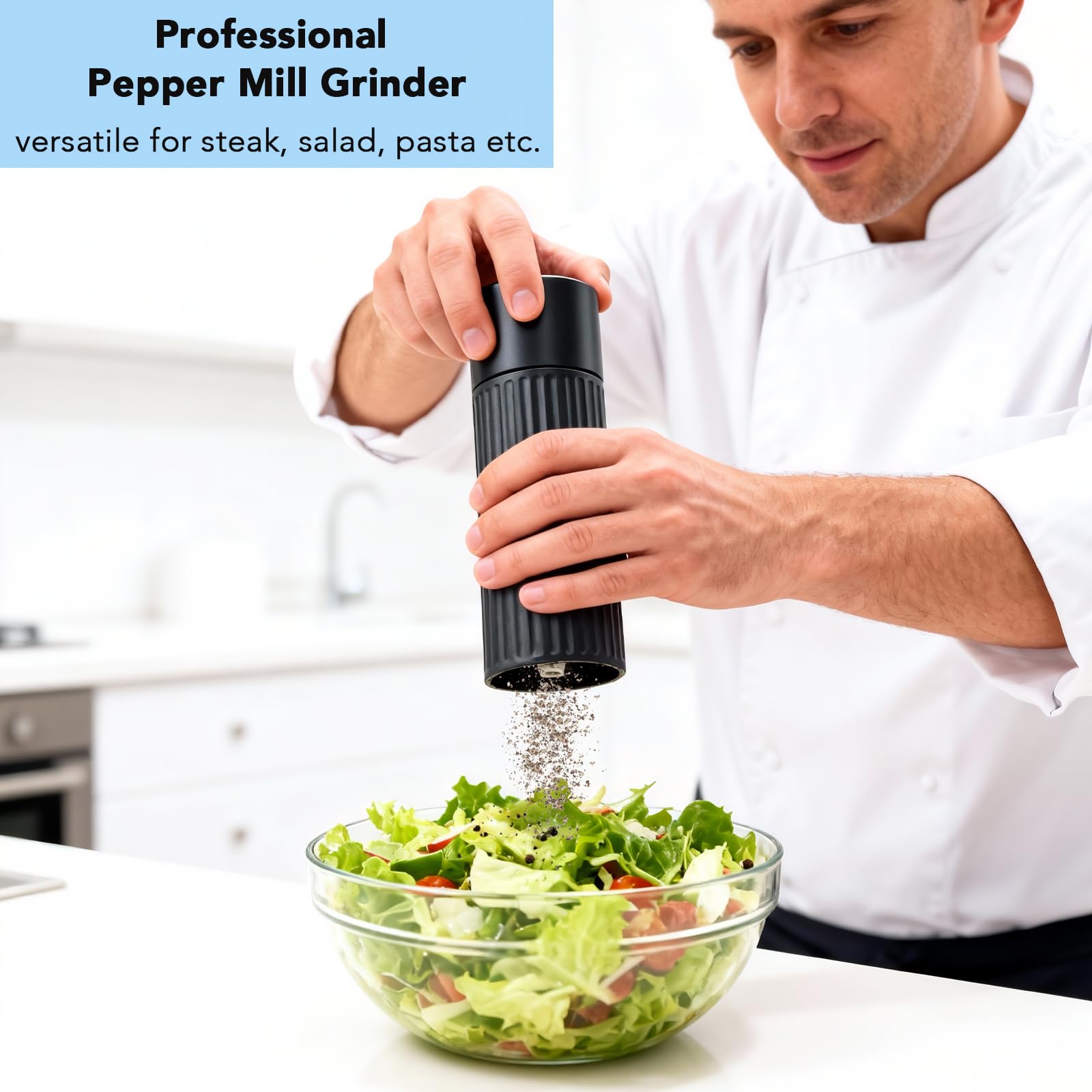 Professional Grade Pfeffermühle, Manuelle Hochleistungs-Aluminium-Pfeffermühle, Top-Gewürzmühle mit Edelstahlklinge und einstellbarer Grobheit, Pfeffermühle nachfüllbar für Geschenke